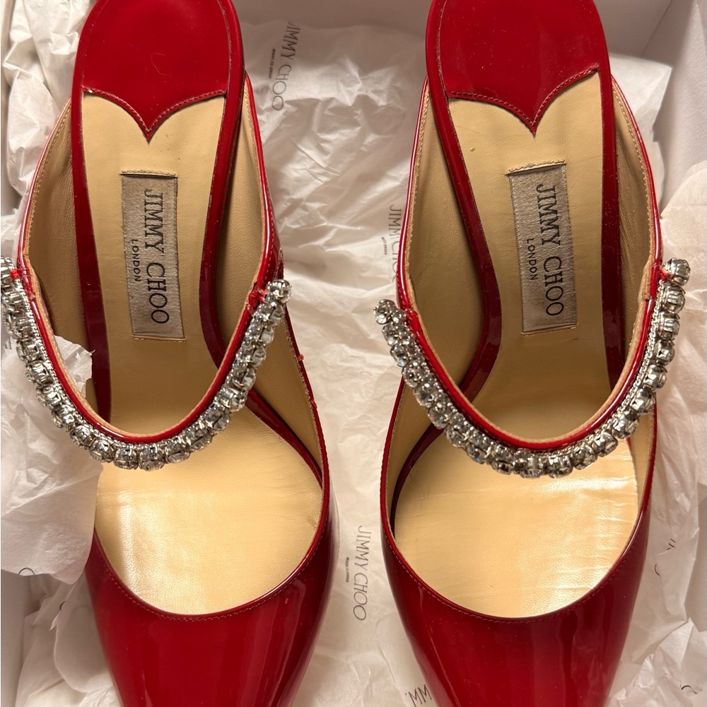 Jimmy Choo Red Women's Shoes with Crystal Embellishment